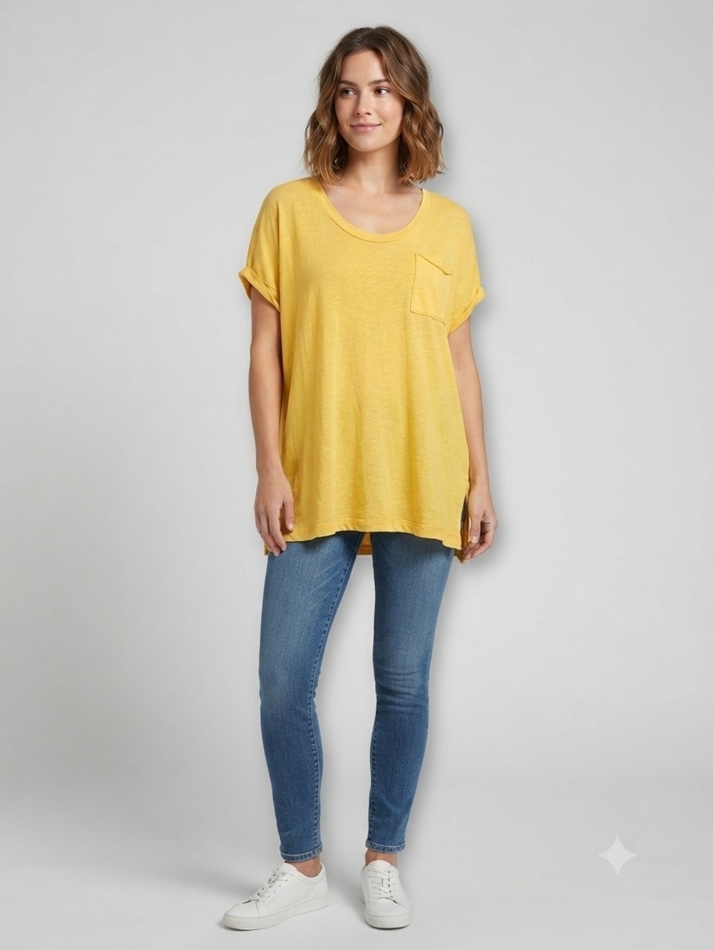 aerie Oversized Scoop Neck Pocket Tee - Yellow Size Large